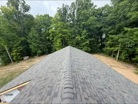 Ridge view of a finished roof